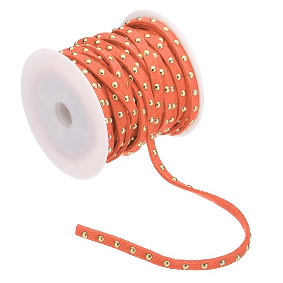 16.4ft Studded Faux Suede Cord Rope for Jewelry Making 5mm Micro Fibre Flat Leather Lace Beading String Ribbon with Rivets, Dark Yellow Golden