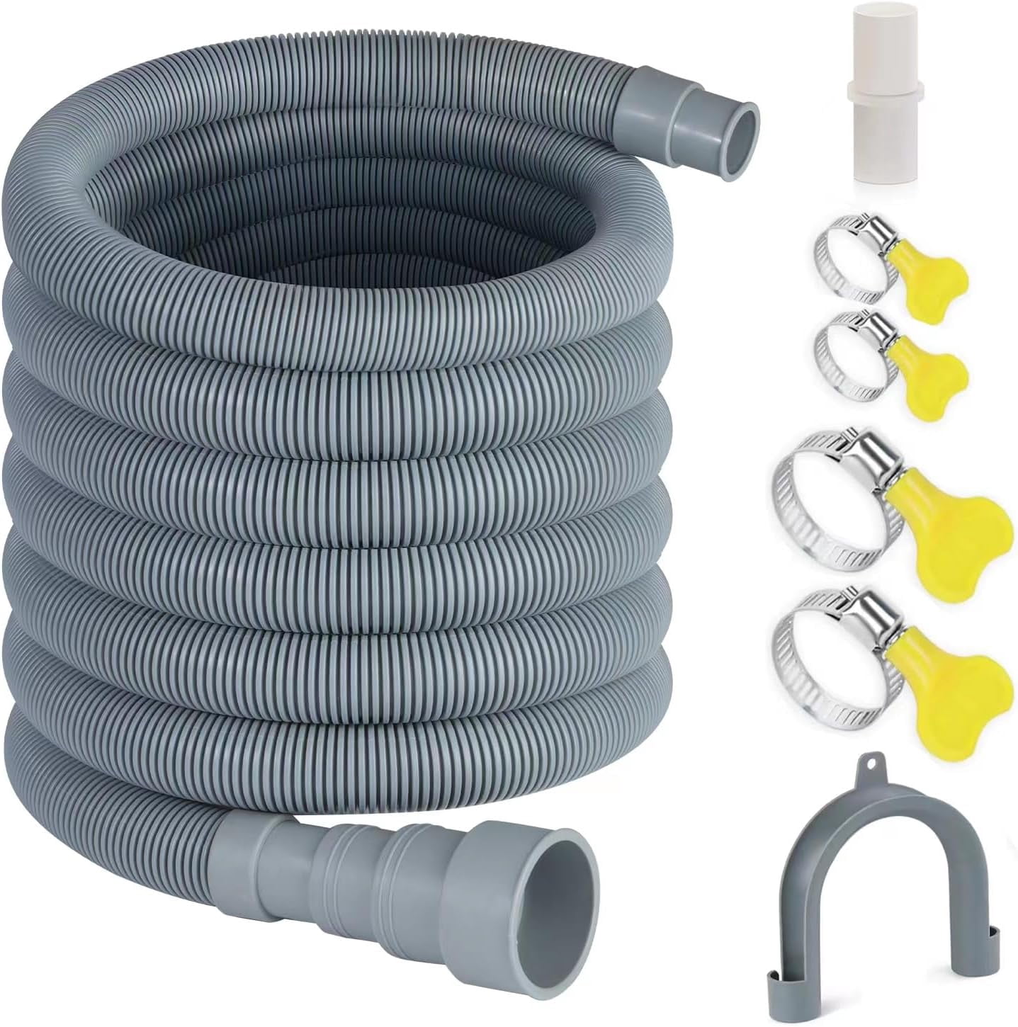 16.4ft Washing Machine Drain Hose, Universal Drain Hose Extension Kit for Washer, Dishwasher, Flexible Dischar Hose for LG/ / Samsung, Fit up to 1-1/2 Inch Drain Outlets (16.4)