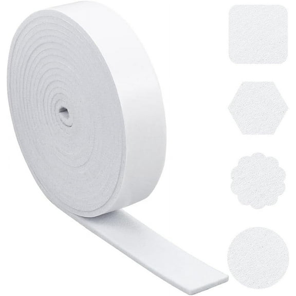 16.4ft x 1.6Inch Self Adhesive Felt Tape White Adhesive Felt Strip Sticky Back Felt Non Slip Felt Furniture Pads for Protecting Hardwood Floors Chair Wall Protector 5mm Thick