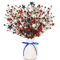 16" 4th of July Patriotic Stems Picks with Star Red White Blue Artificial Art Flowers Berry Independence Memorial Day Branches for Bouquet Garland Table Centerpieces Home Decorations (6 Piece)