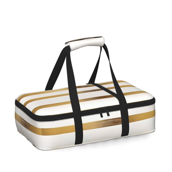 16.510.6in Single Layer Cooker Heat Preservation Bag Is Waterproof And Insulated With Comfortable Handle For Easy Carrying Gold Stripe_3