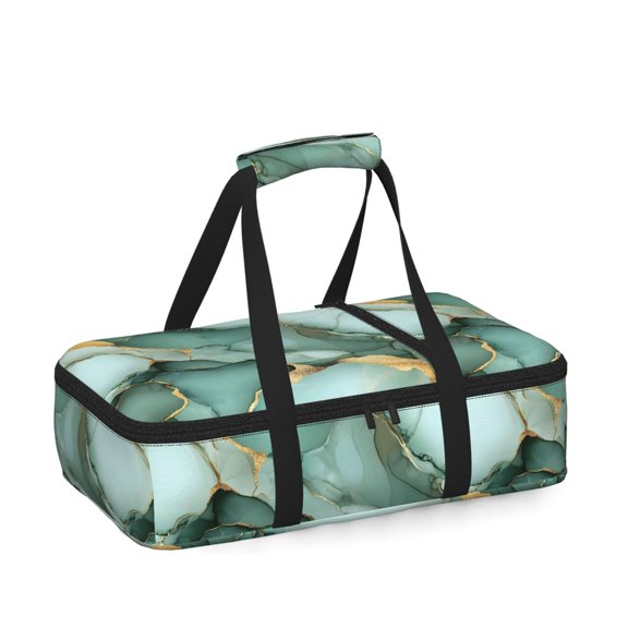 16.510.6in Single Layer Cooker Heat Preservation Bag Is Waterproof And Insulated With Comfortable Handle For Easy Carrying Light Green Gold Marble