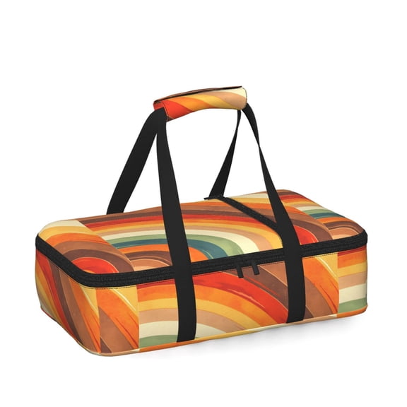 16.510.6in Single Layer Cooker Heat Preservation Bag Is Waterproof And Insulated With Comfortable Handle For Easy Carrying Brown Tie-Dye Background Rainbow Colors (3)