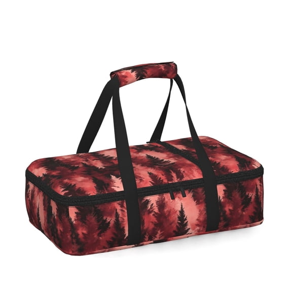 16.510.6in Single Layer Cooker Heat Preservation Bag Is Waterproof And Insulated With Comfortable Handle For Easy Carrying Realistic Forests Camouflage Pattern Conifer Maroon_4