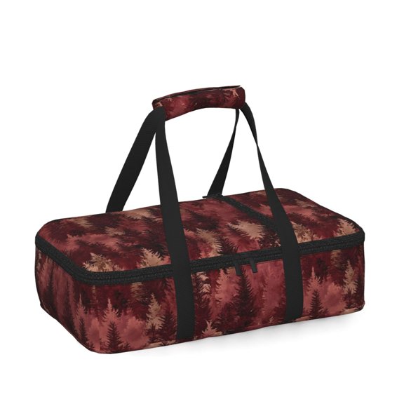 16.510.6in Single Layer Cooker Heat Preservation Bag Is Waterproof And Insulated With Comfortable Handle For Easy Carrying Realistic Forests Camouflage Pattern Conifer Maroon_1