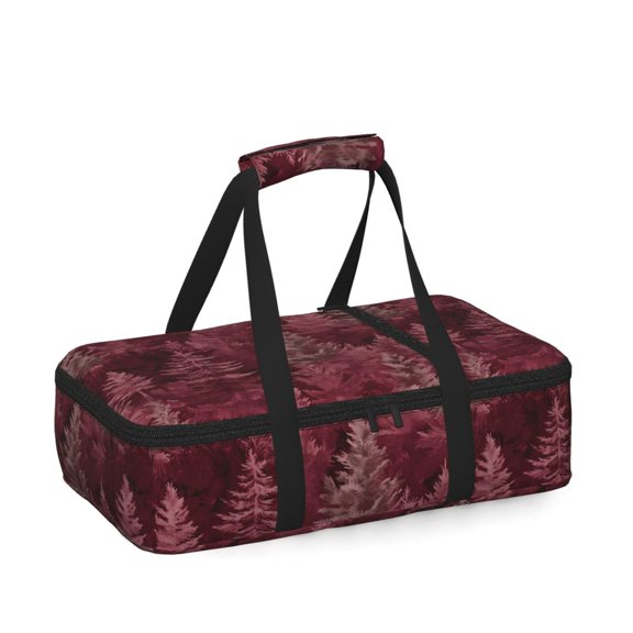 16.510.6in Single Layer Cooker Heat Preservation Bag Is Waterproof And Insulated With Comfortable Handle For Easy Carrying Realistic Forests Camouflage Pattern Conifer Maroon_2