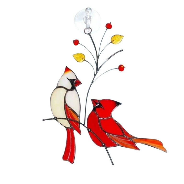 16.5*15.5cm Stained Glass Ornament Cardinal Suncatcher Bird Decorations  Memorial Suncatcher Stained Glass 