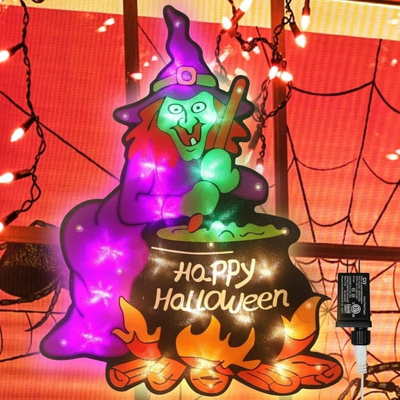 16.5" 20LED Witch Halloween Window Silhouette Decoration Lighted Window Decoration for Party,Home,Patio Lawn,Garden (Witch)