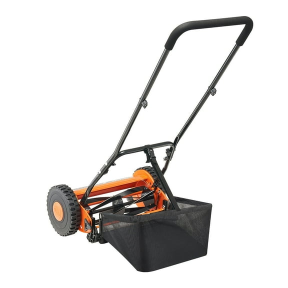 16" 5-Blade Push Reel Lawn Mower with Grass Catcher, Height Adjustment & 2 Wheels