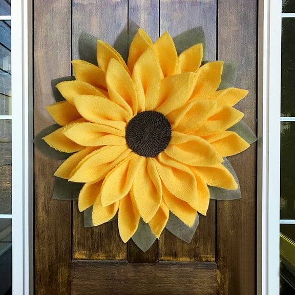 16.5" Burlap Sunflower Wreath Artificial Yellow Sunflower Spring Summer Wreath Front Door Wreath for Indoor Outdoor Home Office Wall Wedding Holiday Decoration