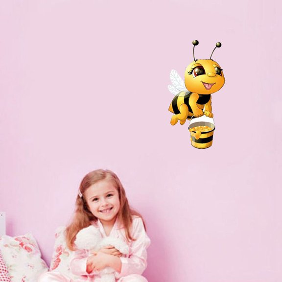 16.5" Cartoon Bumblebee Wall Decals, Peel and Stick Nursery Stickers for Kids Room and Playroom, Removable Waterproof Vinyl Wall Art for Classrooms, Yellow/Black, 1 Count