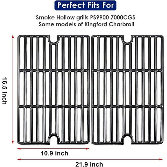 16.5" Cast Iron Cooking Grates for Charbroil Smoke Hollow, Grill Grates Replacement Parts for Gas Grill Model Smoke Hollow PS9900, 7000CGS, Charbroil 463722315 463722313 463750914