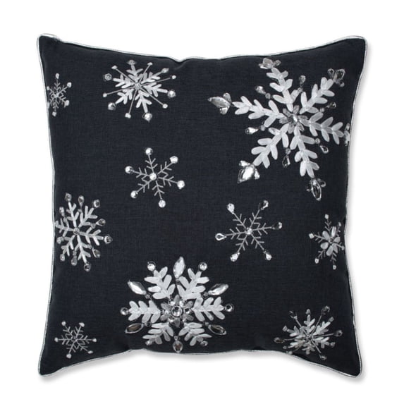 16.5" Charcoal Gray and White Embroidered Snowflakes Square Throw Pillow