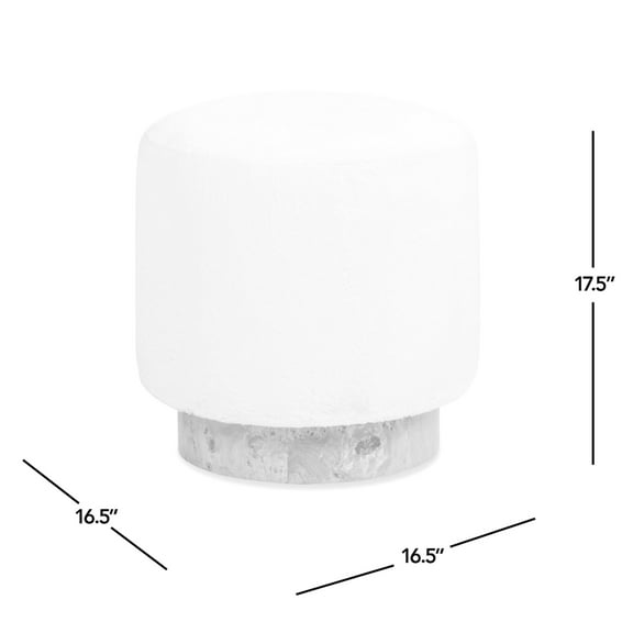 16.5" Round Faux Fur Accent Stool | Multi - use in Different Scenes | Burl Veneer Base with Natural Appeal | Lightweight for Easy Handling