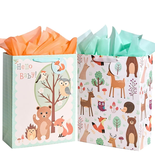 16.5" Extra Large Gift AIF4 Bags for Baby Shower with Tissue Paper(2
