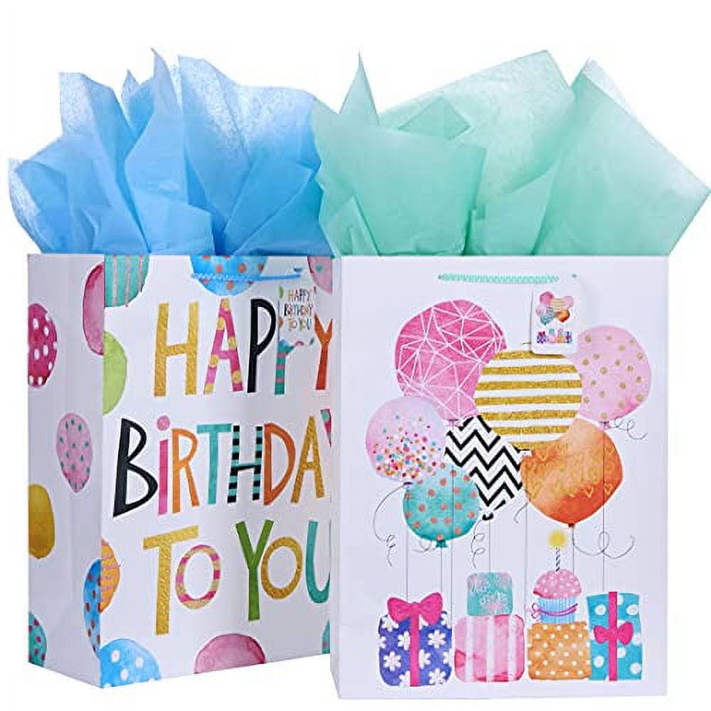 16.5 Extra Large Gift Bags for Birthday Party with Tissue Paper(2 Pack,  Balloon) 