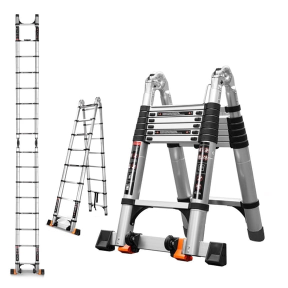 16.5-FT-A frame Telescopic Ladder (with Balance Bar/Mobility Wheels) | 330 lbs Load Capacity, Lightweight, Multipurpose Aluminum Ladder | Suitable for Home and Outdoor Use