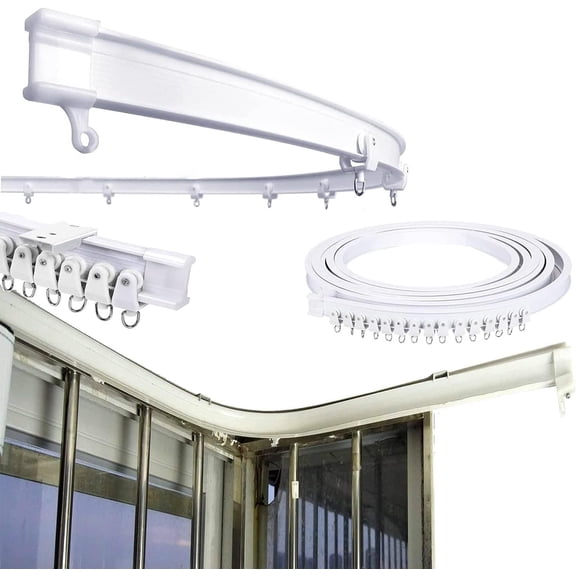 16.5 FT Bendable Curtain Track Ceiling Mounted Straight Curved Track Set for Windows Room Divider White Installation