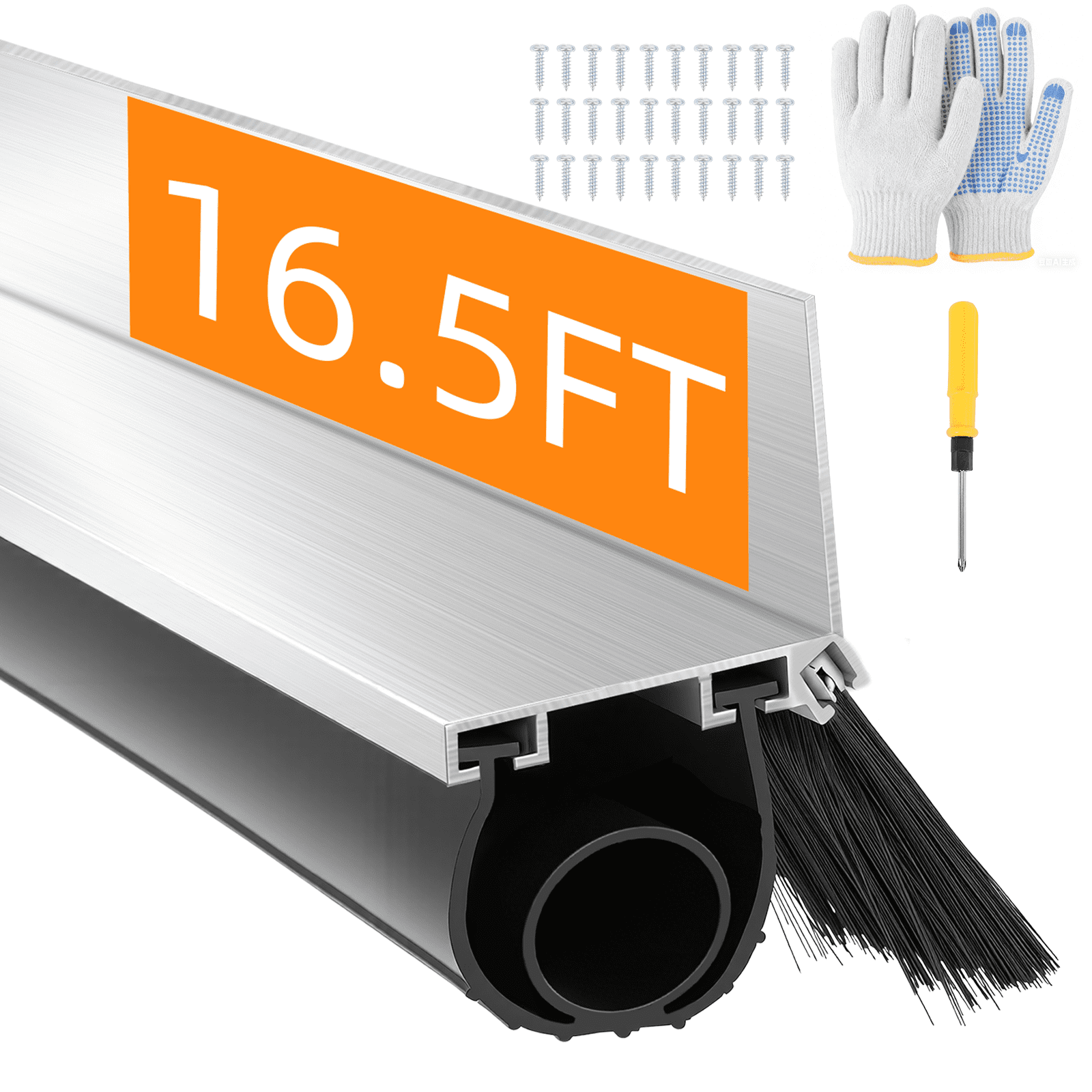 16.5 FT Universal Garage Door Seals Kit，Heavy Duty EPDM U+O Bottom Rubber Weatherproof Seal & Brush with Pre-drilled Aluminum Track，Universal Replacement Stops Rain, Drafts & Pests