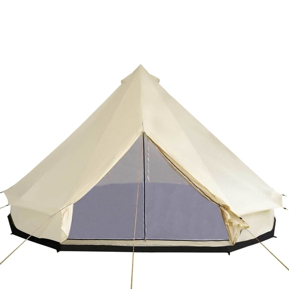 16.5 Ft YurtStyle Patio Gazebo, 210D Polyester WeatherResistant Tent with Mesh Doors for Backyard Party & Market Booth, Beige