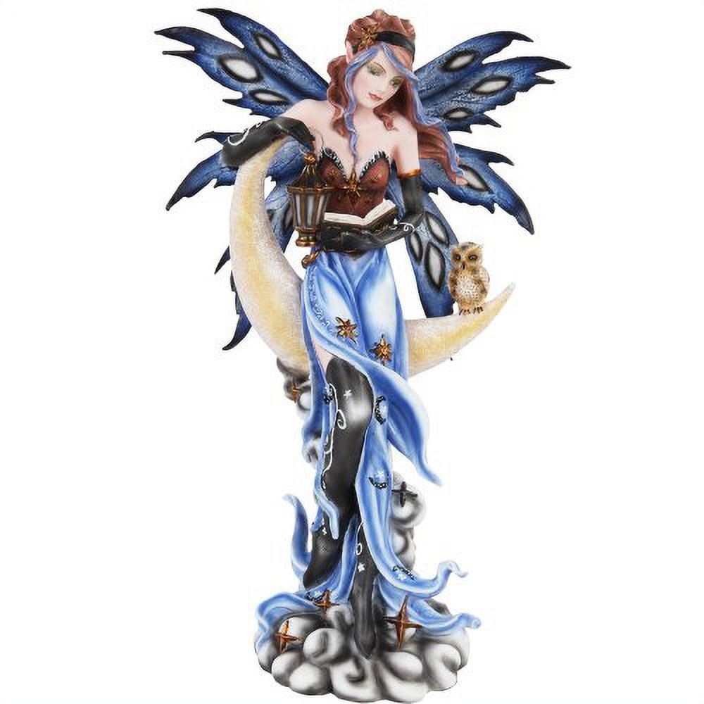 Pacific Giftware 16.5" H Midnight Moon Fairy with Owl Fantasy Art Sculpture- Fairyland Collection