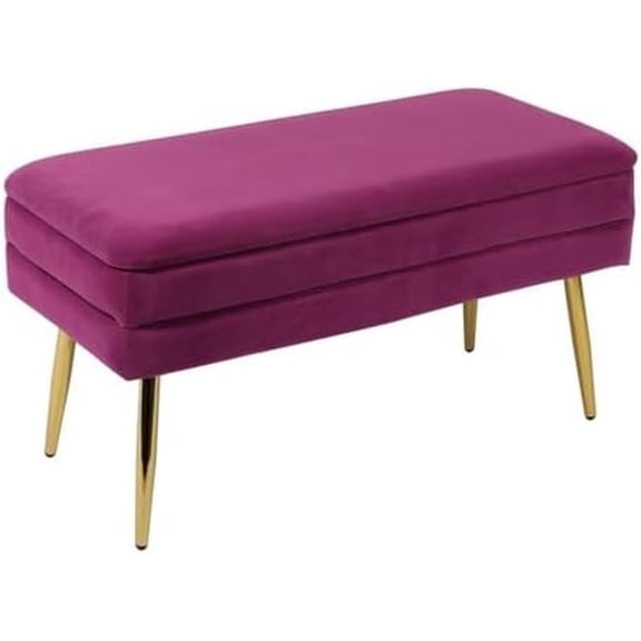 16.5" H Transitional Velvet Storage Bench in Plum Purple$$Home Decor, Kitchen, & Other