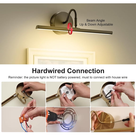 16.5" Hardwired Wall Lights for Pictures with Remote, Dimmable 3CCT Light Over Picture Frame, Gallery Art Poster Light for Artwork, 2700K-6500K Warm Nature White, 15W, 1200LM