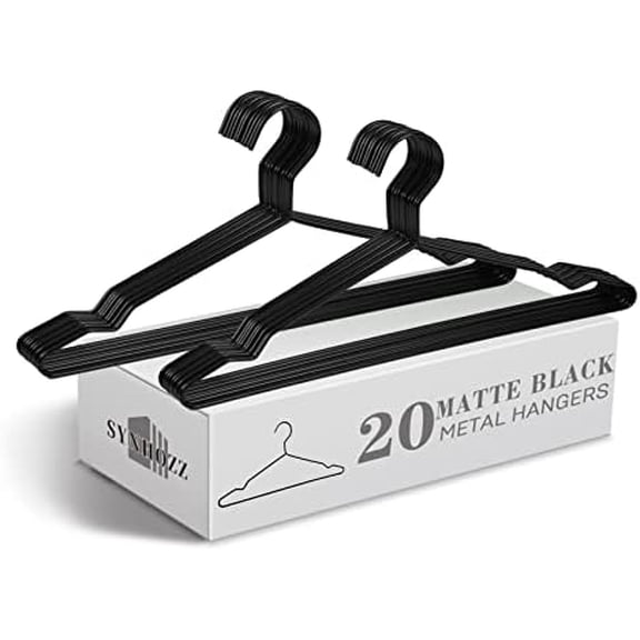 16.5" Heavy Duty Matte Black Metal Hangers 20 Pack, Wire Black Clothes Hangers for Coat Suit, Shirts, Dress, PantsCamisole Wedding Dress (Black, 20Pack)