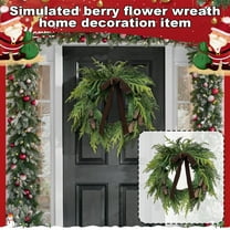 16.5 In Artificial Christmas Wreath - Cypress Leaf Wreath, with Brown Ribbon & Bell, Christmas Decorations, for Front Door Wall Fireplace