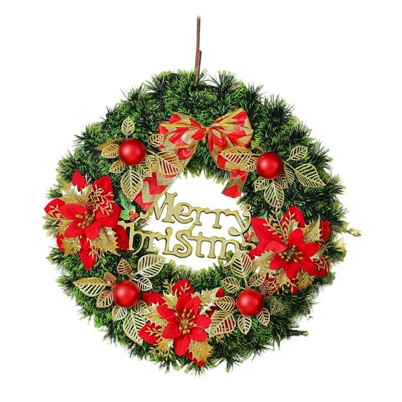 16.5 Inch Artificial Christmas Wreath with Bow - Pine Garland Wreath with Red Berries for Front Door Window Holiday Decorations