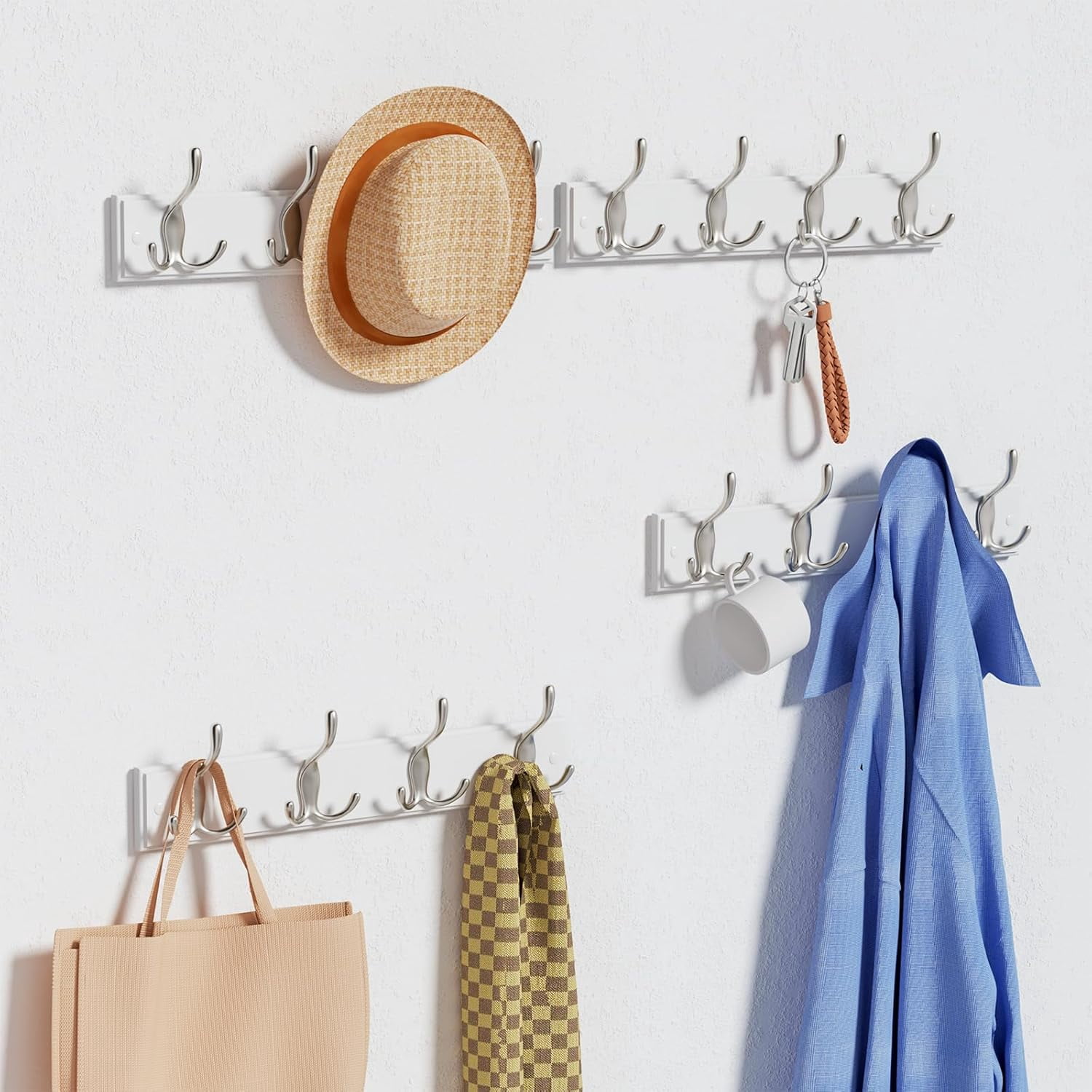 16.5 Inch Coat Rack Wall Mount 4-Pack - White Heavy Duty, Key Holder ...