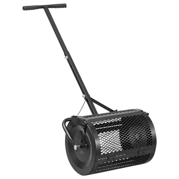 16.5 Inch Heavy Duty Garden Peat Moss Roller Spreader Adjustable T Handle Powder Coated Steel for Seeding Planting Black