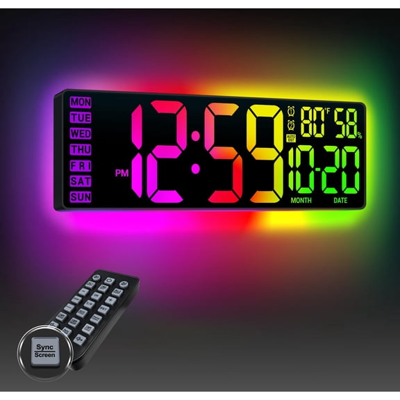 16.5 Inch Large Digital Wall Clock, RGB LED Display, For Classroom, Gaming Room, Dorm Decor