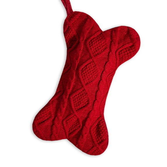 16.5 Inch Large Double Side Knitted Dog Christmas Stocking Bone Shaped Pet Stocking for Dogs Cats Pets Hanging Christmas Decorations with Cute Holiday Designs and Personalized Pet Theme