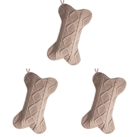 16.5 Inch Large Double Side Knitted Dog Christmas Stocking Bone Shaped Pet Stocking for Dogs Cats Pets Hanging Christmas Decorations with Cute Holiday Designs and Personalized Pet Theme