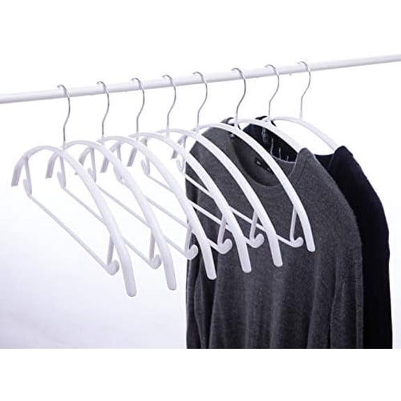 16.5 Inch Pack of 20 White No Shoulder Bumps Non-Slip Rubber Coating Contour Metal Hangers, Sweater Hanger, Suit Hanger with Pants Bar