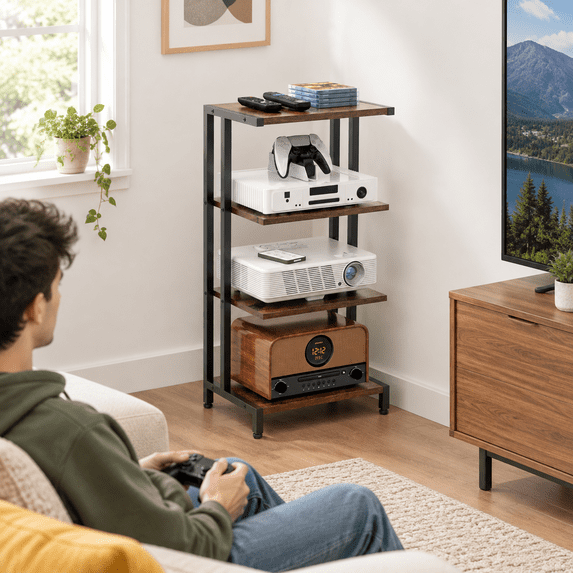Wooden Rack Png 16.5 Inch Small 4-Tier Media Stand, Narrow Wooden Corner Shelf, Audio ...