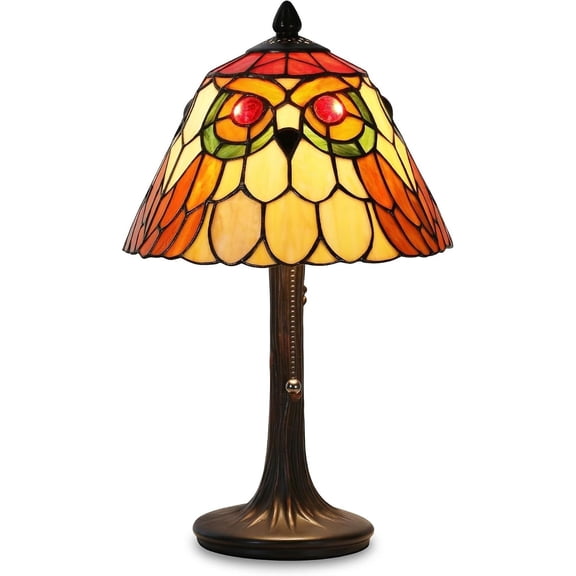 16.5 Inch Tiffany Style Owl Table Lamp, Handcrafted Stained Glass Vintage Pull Chain Bedside Nightstand Light, Decor Desk Lamp for Bedroom Living Room & Gift