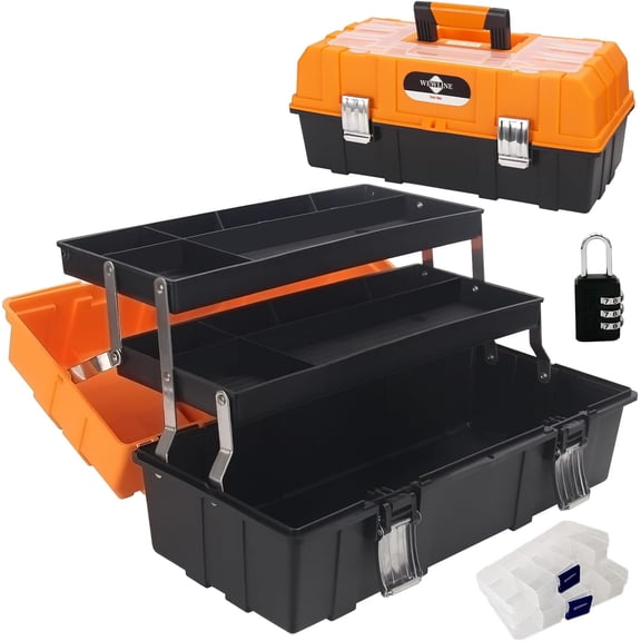 16.5-Inch Tool Box Organizer 3-Layer Multiplication Plastic Storage with Portable Handle Perfect for Home Office Car Trunk Fishing