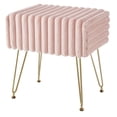 thumbnail image 1 of Ebenchico Modern Vanity Stool Striped Faux Fur Footstools Ottoman Bench 17.3" Vanity Bench Stool Adjustable Feet for Makeup Bedroom Entryway, Pink, 1 of 10