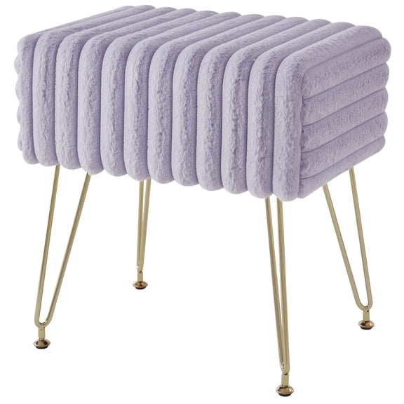 Ebenchico Modern Vanity Stool Striped Faux Fur Footstools Ottoman Bench Vanity Bench Stool Adjustable Feet for Makeup Bedroom Entryway, Purple