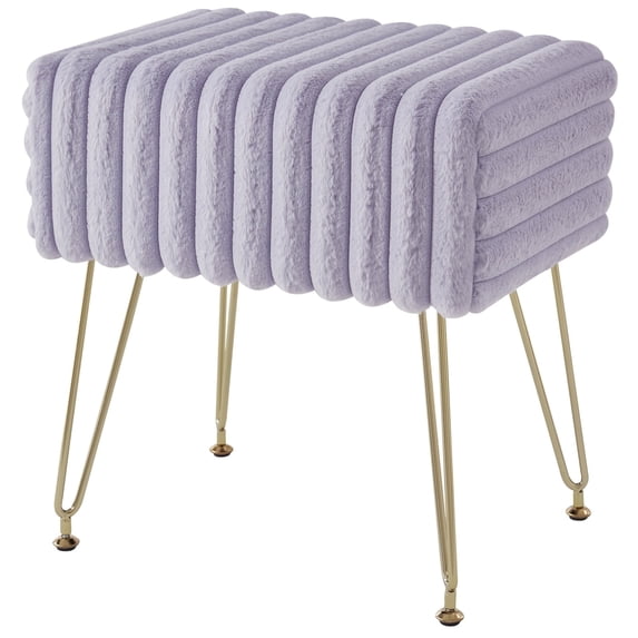 Ebenchico Modern Vanity Stool Striped Faux Fur Footstools Ottoman Bench Vanity Bench Stool Adjustable Feet for Makeup Bedroom Entryway, Purple
