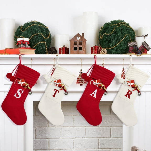 16.5 Inches Christmas Stockings with Initials, Knitted Christmas Stockings Fireplace Xmas Stockings for Kids,Family Holiday Party Decoration