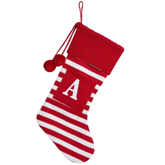 16.5 Inches Initial Christmas Stocking Red White Striped Letter Christmas Decorations for Family Holiday and Xmas Tree Fireplace