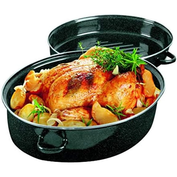 16.5"L x 15"W x 8"H Oval Black Stainless Steel Roaster, Roasting Pan for Turkey and Chicken$$Home Decor, Kitchen, & Other