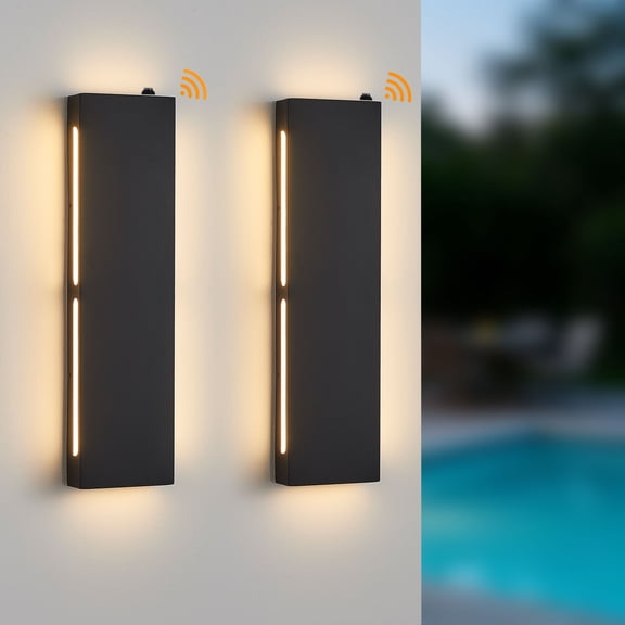 16.5'' LED Outdoor Wall Sconce Dusk to Dawn Outdoor Lighting, Modern Exterior Lighting Fixtures, Black LED Front Porch Lights Outside Wall Mount Lights for House, Hallway, 3000K, 2 Pack