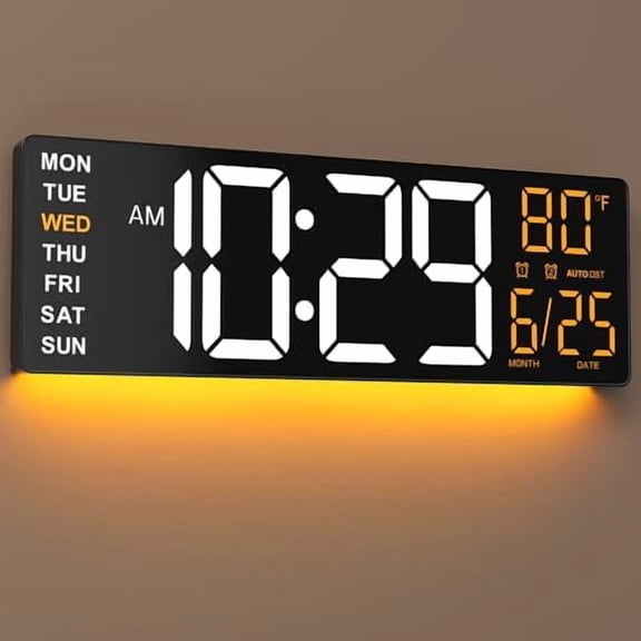 16.5" Large Digital Wall Clock with Anti-Glare Display, RGB Lights with 10 Scenes Mode Remote Control, Adjustable Brightness, Dual Alarms, Auto DST, BT Sync, Temperature for Living Room