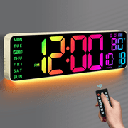 16.5 Large Digital Wall Mount Clock: RGB Lights with 11 Scenes Mode Remote Control, Dual Alarms with Big LED Display, Auto DST, Temperature for Classroom Gaming - House Warming Gifts, Khaki
