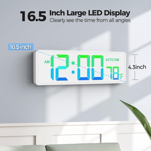 16.5" Large Digital Wall Timer Clock with Countdown Timer, Auto Dimmer, Temperature, Remote Control, LED Wall Clock for Home Decor, Living Room, Office, Gym, Classroom, White