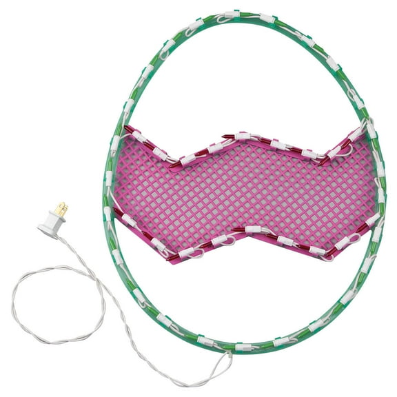 16.5" Lighted Green with Pink Chevron Stripe Easter Egg Window Silhouette Decoration